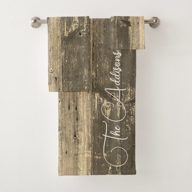 Rustikales Holz - individueller Familienname Badet Badhandtuch Set (Insitu)