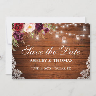 Rustikales Holz Jar Lights Blumenschmuck Save the  Date