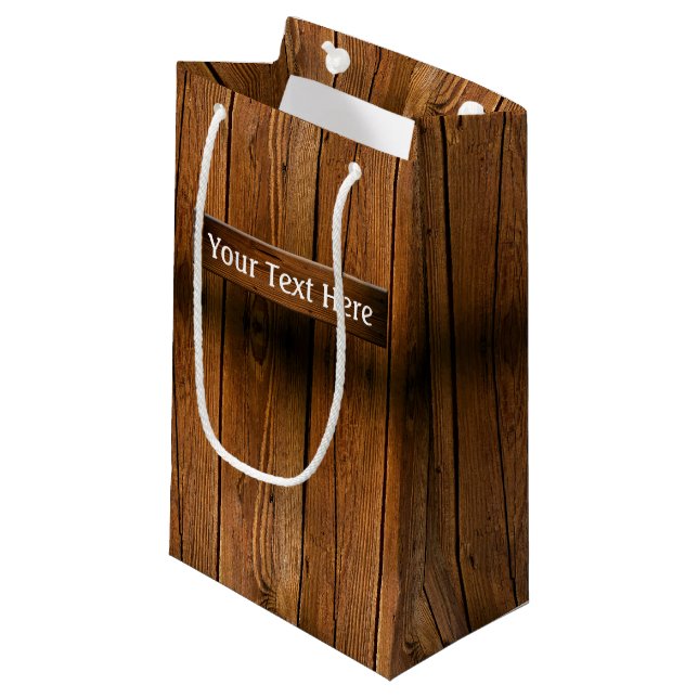 Rustikales Holz Kleine Geschenktüte (Vorderseite Schrägansicht)