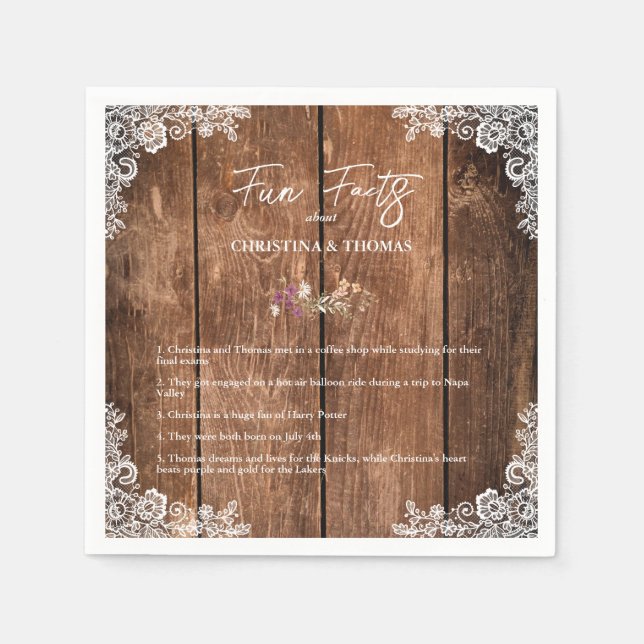 Rustikales Holz Lace Fun Fakten Barn Wedding Serviette (Vorderseite)