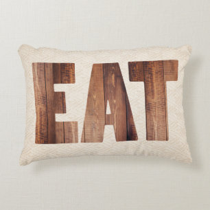 Rustikales Holz Land EAT Typografie Hafermehl Zierkissen