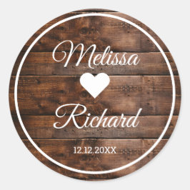 Rustikales Holz Land Hochzeit Gefallen Runder Aufkleber