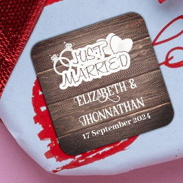 Rustikales Holz Land Hochzeit weiß nur verheiratet Quadratischer Aufkleber