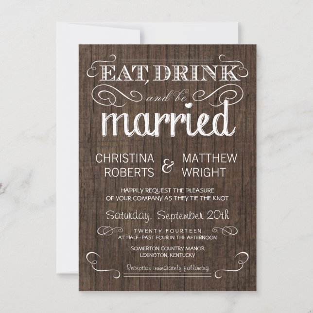 Rustikales Holz Land Hochzeitseinladungen Einladung (Vorderseite)