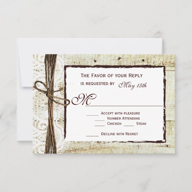 Rustikales Holz Land Hochzeitskarten RSVP Karte (Vorderseite)