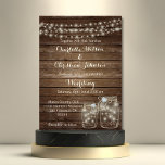 Rustikales Holz Land Mason Jar Lights Hochzeit Einladung<br><div class="desc">Haben Sie dieses rustikale / Land Hochzeit Thema? Schöne Hochzeit lädt (Einladung) Karten mit Tinkle Lichter und zwei Mason Gläser mit Imitaten Diamantenherzen. Hintergrund der Holzplatte Schriftart, Textgröße und Textfarbe können geändert werden. Die Rückseite der Karte hat sowohl die Namen der Braut als auch des Bräutigams. Kontaktieren Sie Designer um...</div>