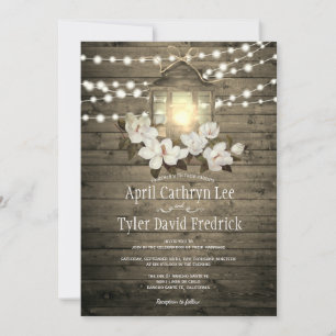 Rustikales Holz Laternenleuchten Magnolia Hochzeit Einladung
