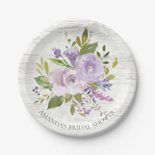 Rustikales Holz Lavendel Blume Dusche 7" Platten Pappteller