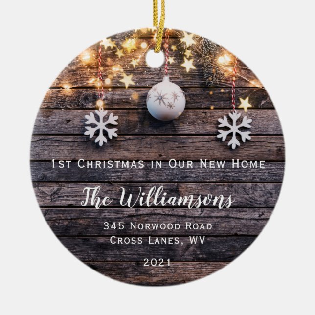 Rustikales Holz Leuchten Sterne Neue Zuhause Foto  Keramik Ornament (Vorne)