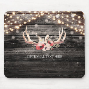 Rustikales Holz & Lichter Florale Geweihe Boho Chi Mousepad