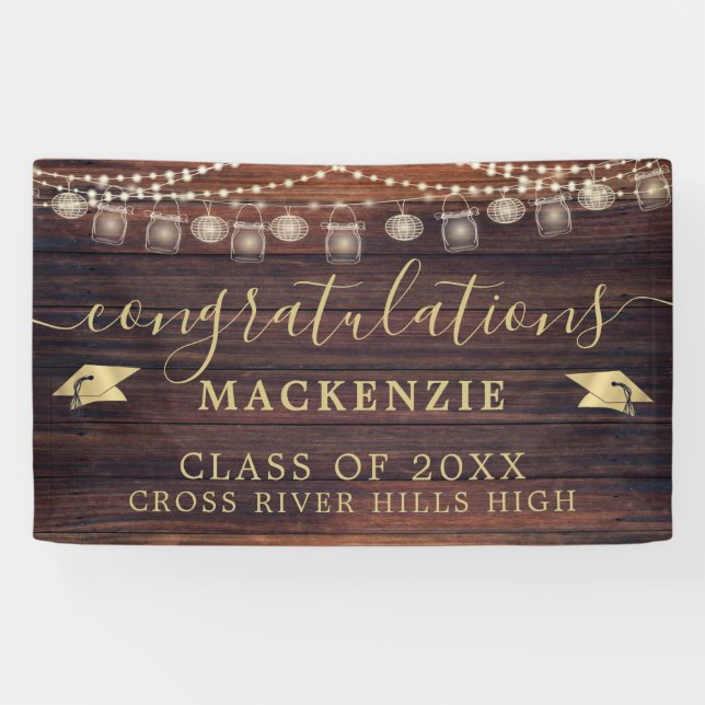 Rustikales Holz Lights Mason Jars Abschluss Banner (Horizontal)