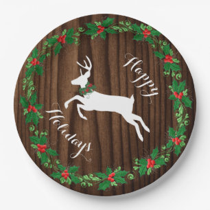 Rustikales Holz-Look Holiday Paper Plate Pappteller