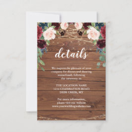 Rustikales Holz Marsala Hochzeitsempfang Details Einladung