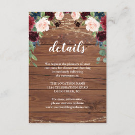 Rustikales Holz Marsala Hochzeitsempfang Details Einladung