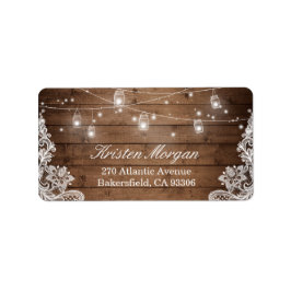 Rustikales Holz Mason Jar String Lights Lace Adressaufkleber