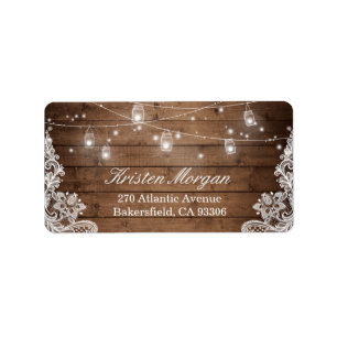 Rustikales Holz Mason Jar String Lights Lace Adressaufkleber