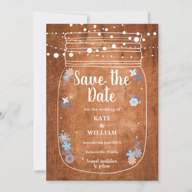 Rustikales Holz Mason Jar String Lights Save the D Save The Date (Vorderseite)
