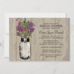 Rustikales Holz Mason Jar Wildblumen Brautparty Einladung