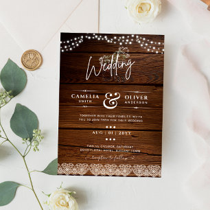Rustikales Holz Mason Jars Lights Gypsophila Weddi Flyer