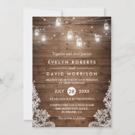 Rustikales Holz Mason Jars String Lights Hochzeit Einladung