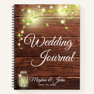 Rustikales Holz Mason String Lights Wedding Journa Notizbuch