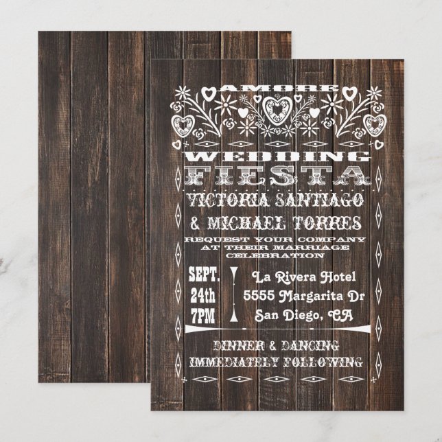 Rustikales Holz Mexican Wedding Papado Picado Einladung (Vorne/Hinten)
