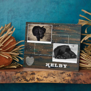 Rustikales Holz mit Herzklopfen Hund 2 Foto Collag Fotoplatte
