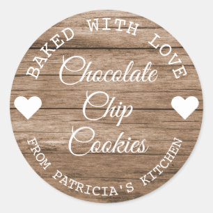 Rustikales Holz mit Liebe-Cookies Runder Aufkleber