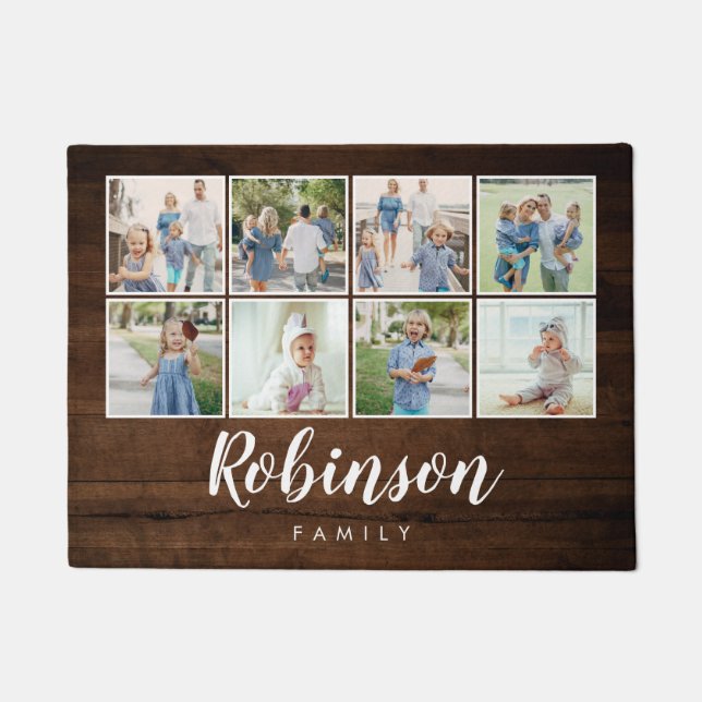 Rustikales Holz Mit Monogramm 8 Foto Familienkolle Fußmatte (Vorderseite)