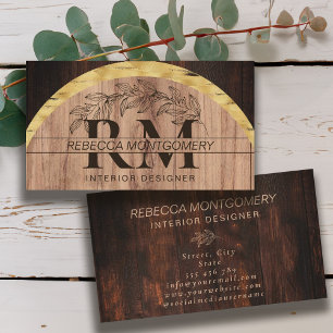 Rustikales Holz Mit Monogramm Gold Visitenkarte