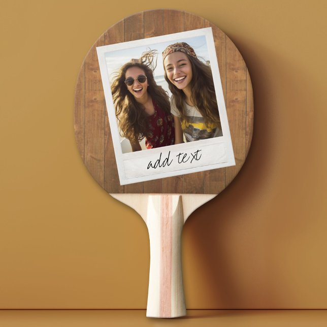 Rustikales Holz mit quadratischem Foto Tischtennis Schläger (Custom Pink Pong Paddle)