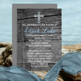 Rustikales Holz mit Vintager Kreuztaufe Einladung