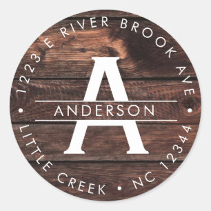 Rustikales Holz Modern Monogram Return Address L Runder Aufkleber