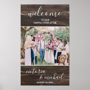 Rustikales Holz moderne Hochzeitsfoto Bild Willkom Poster