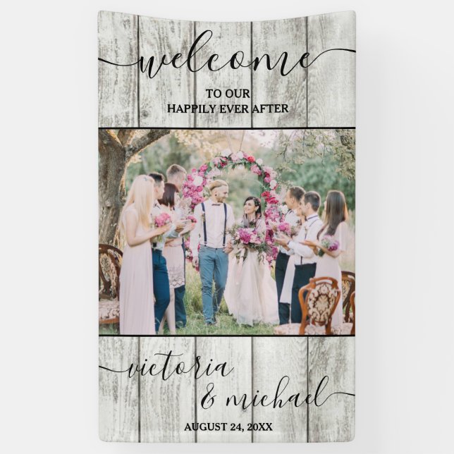 Rustikales Holz Modernes Hochzeitsbild Foto Willko Banner (Vertikal)