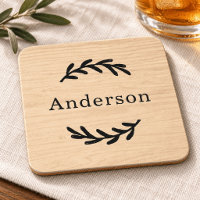 Rustikales Holz-Monogramm mit Lorbeer und Namen
