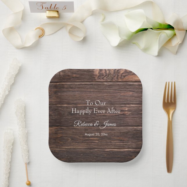 Rustikales Holz nach Hochzeitsfeier Pappteller (Hochzeit)