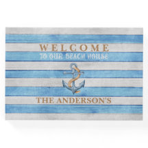 Rustikales Holz Nautical Stripes Family Beach Hous