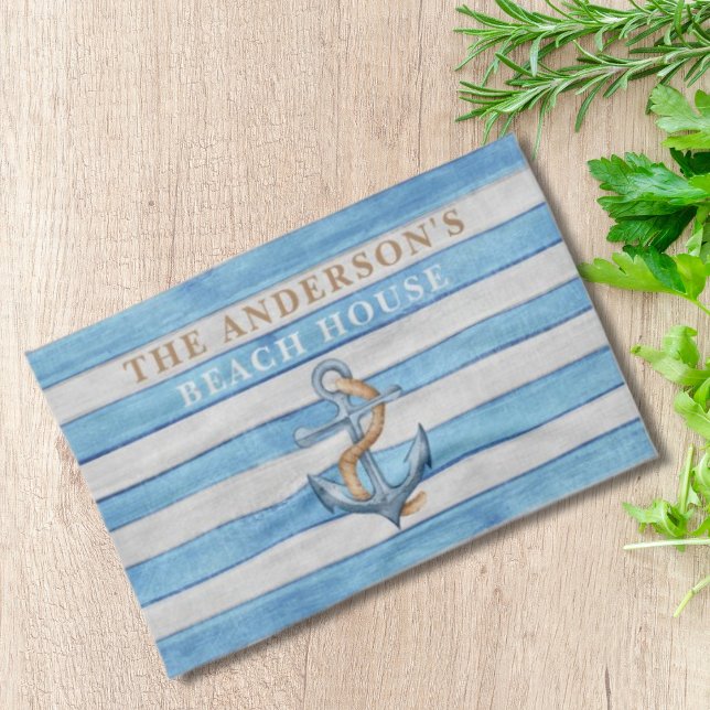 Rustikales Holz Nautical Stripes Family Beach Hous Geschirrtuch (Von Creator hochgeladen)