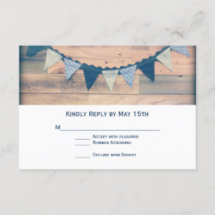 Rustikales Holz-Navy-Banner Hochzeitskarten RSVP Karte