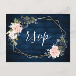Rustikales Holz Navy Blue Blush Pink Geometric UAW Postkarte