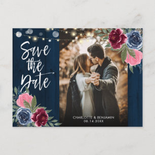 Rustikales Holz Navy Blue Burgundy Foto Save the D Postkarte