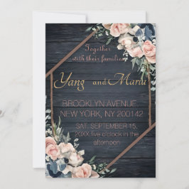 Rustikales Holz Navy Blush Pink Geometric Wedding Einladung
