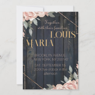 Rustikales Holz Navy Blush Pink Geometric Wedding Einladung
