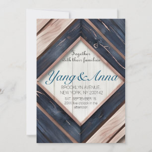 Rustikales Holz Navy Blush Pink Geometric Wedding Einladung