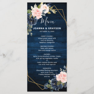 Rustikales Holz Navy Blush Pink Geometric Wedding Menükarte