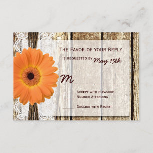 Rustikales Holz Orange Daisy Wedding RSVP Cards