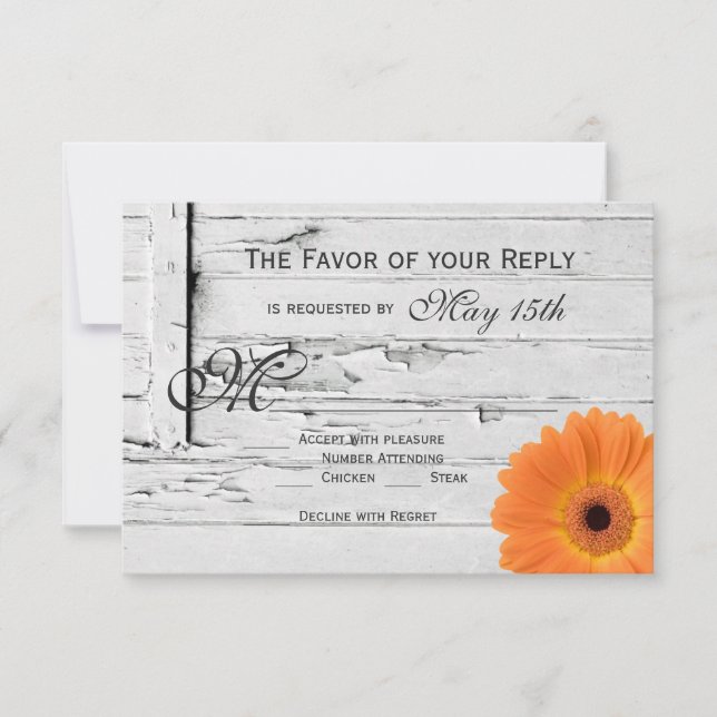 Rustikales Holz Orange Gerber Daisy Wedding RSVP C (Vorderseite)