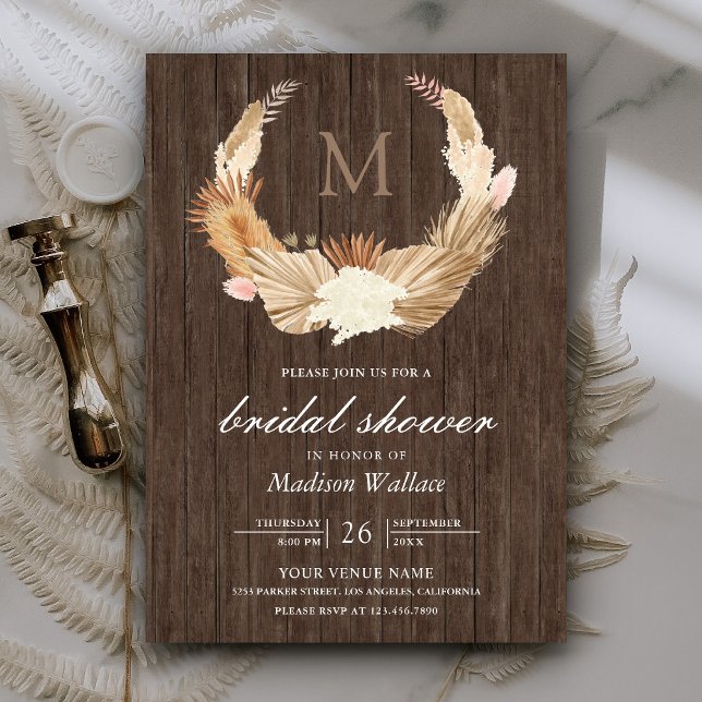 Rustikales Holz Pampas Wreath getrocknetes Palm Br Einladung (Von Creator hochgeladen)
