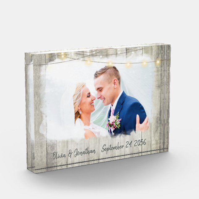 Rustikales Holz Personalisiertes Foto Hochzeit Kee (Links)